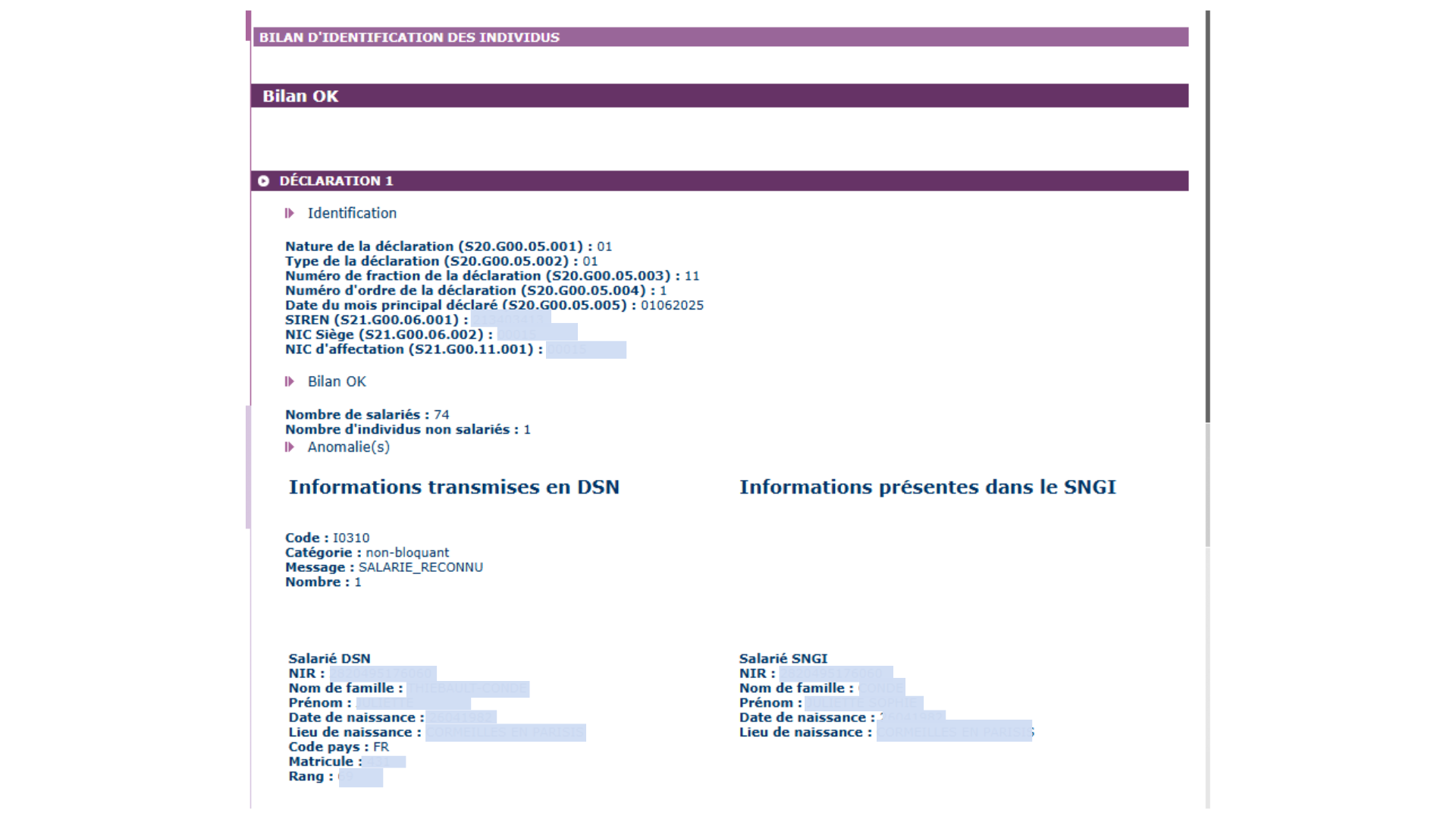 Bilan identification des individus